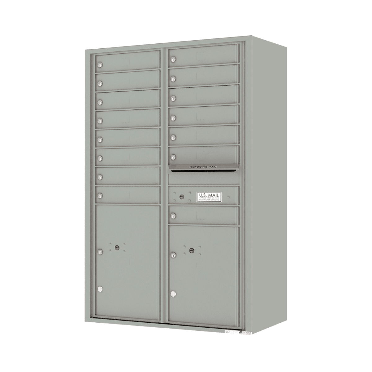 Surface Mount 4C Horizontal Mailbox – 15 Doors 2 Parcel Lockers – Front Loading – 4C14D-15-SM Product Image