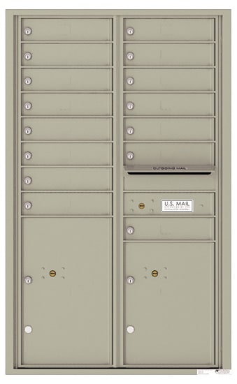 Surface Mount 4C Horizontal Mailbox – 15 Doors 2 Parcel Lockers – Front Loading – 4C14D-15-4CSM14D – USPS Approved Product Image