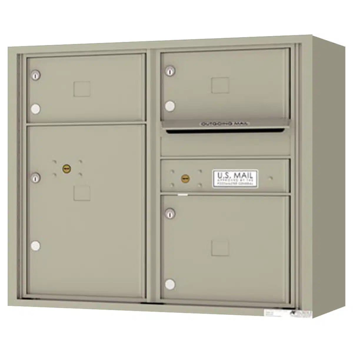 Surface Mount 4C Horizontal Mailbox – 3 Doors, 1 Parcel Locker – 4C07D-03-SM Product Image