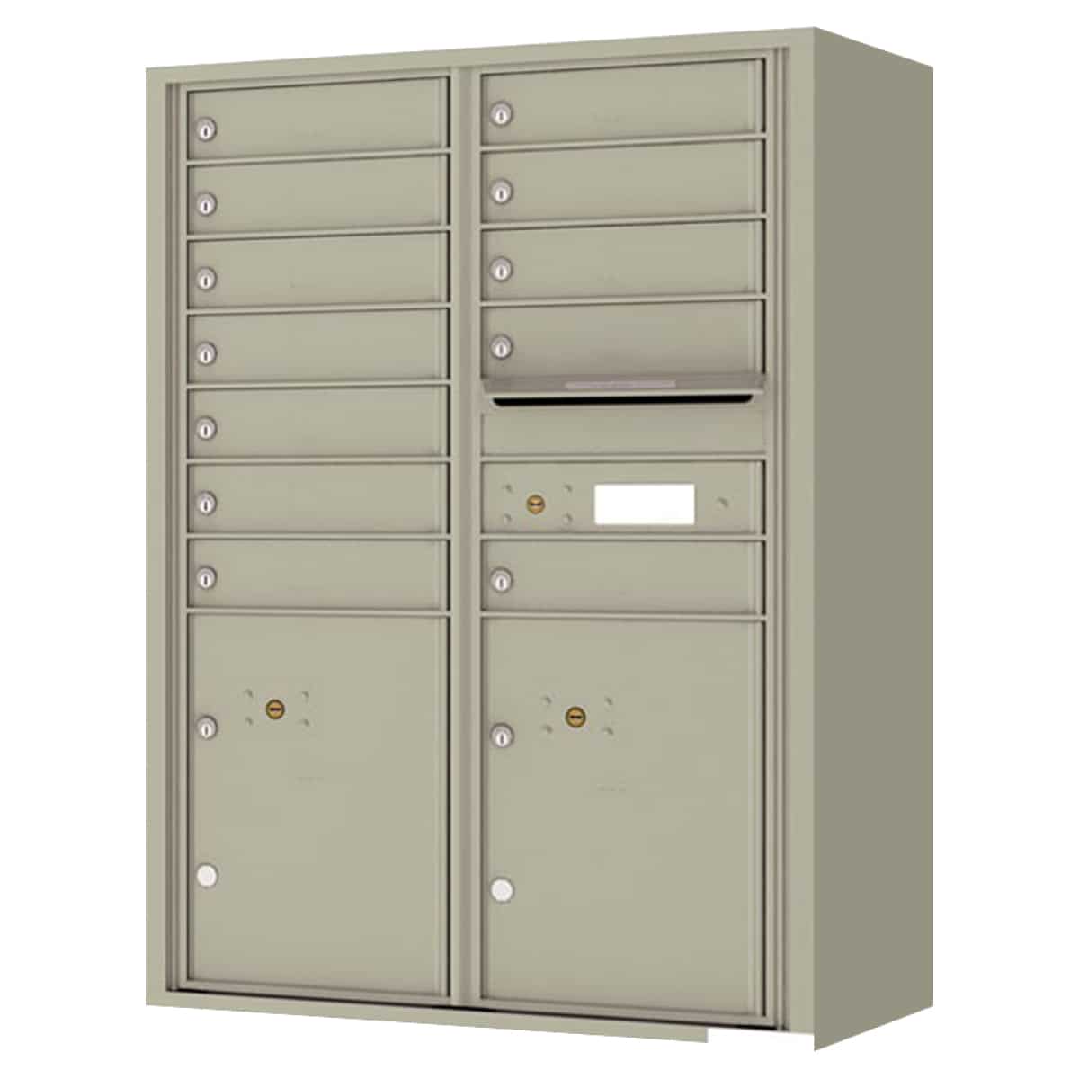 Surface Mount 4C Horizontal Mailbox – 12 Doors 2 Parcel Lockers – Front Loading – 4C12D-12-SM Product Image