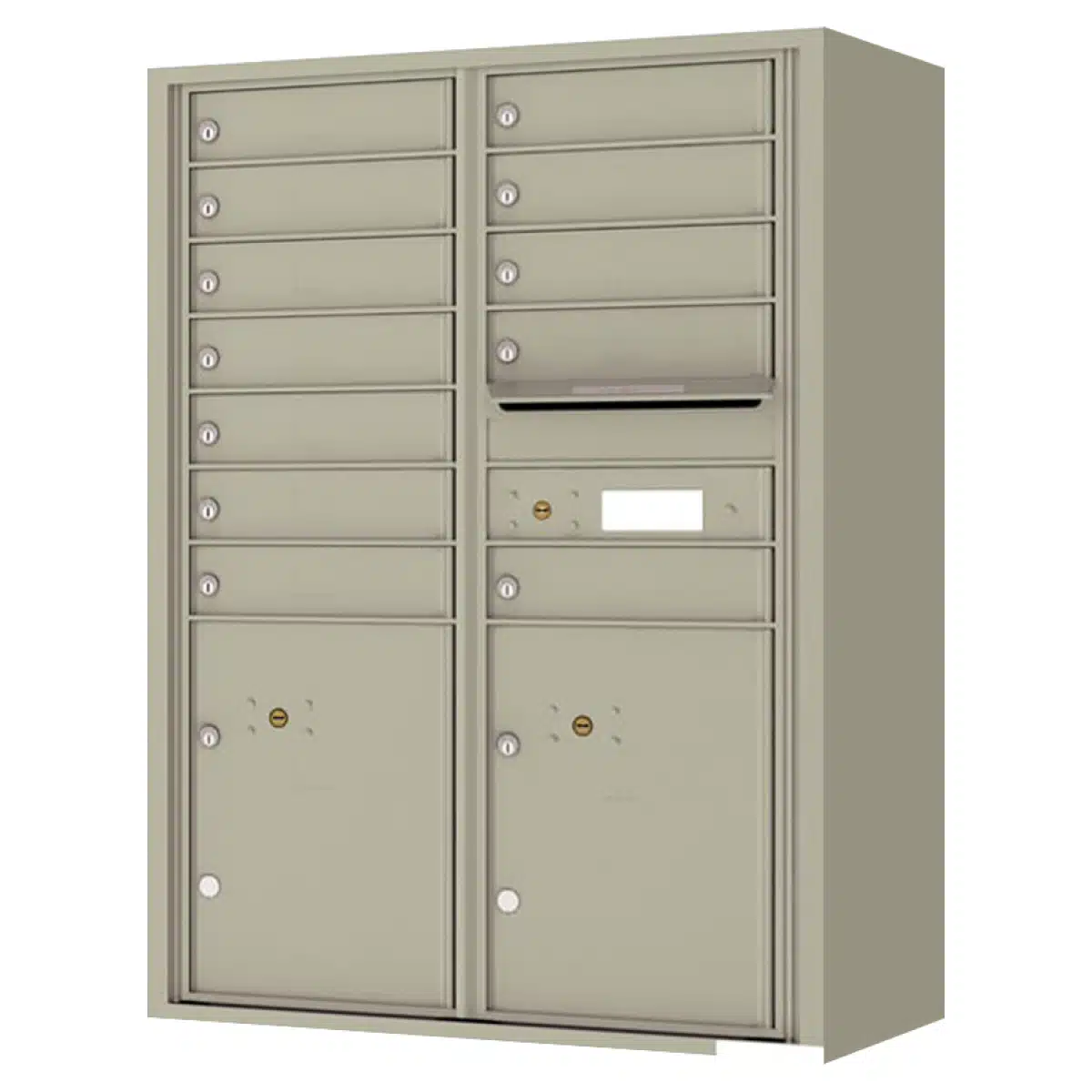 Surface Mount 4C Horizontal Mailbox – 12 Doors 2 Parcel Lockers – Front Loading – 4C12D-12-SM Product Image