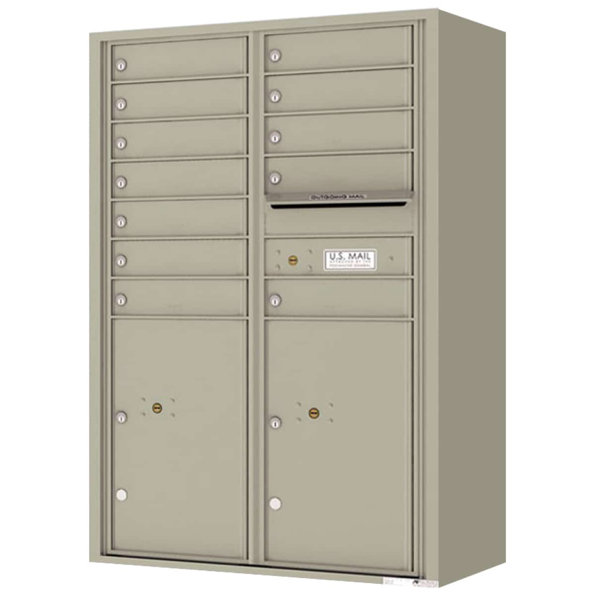 Surface Mount 4C Horizontal Mailbox – 12 Doors 2 Parcel Lockers – Front Loading – 4C13D-12-SM Product Image