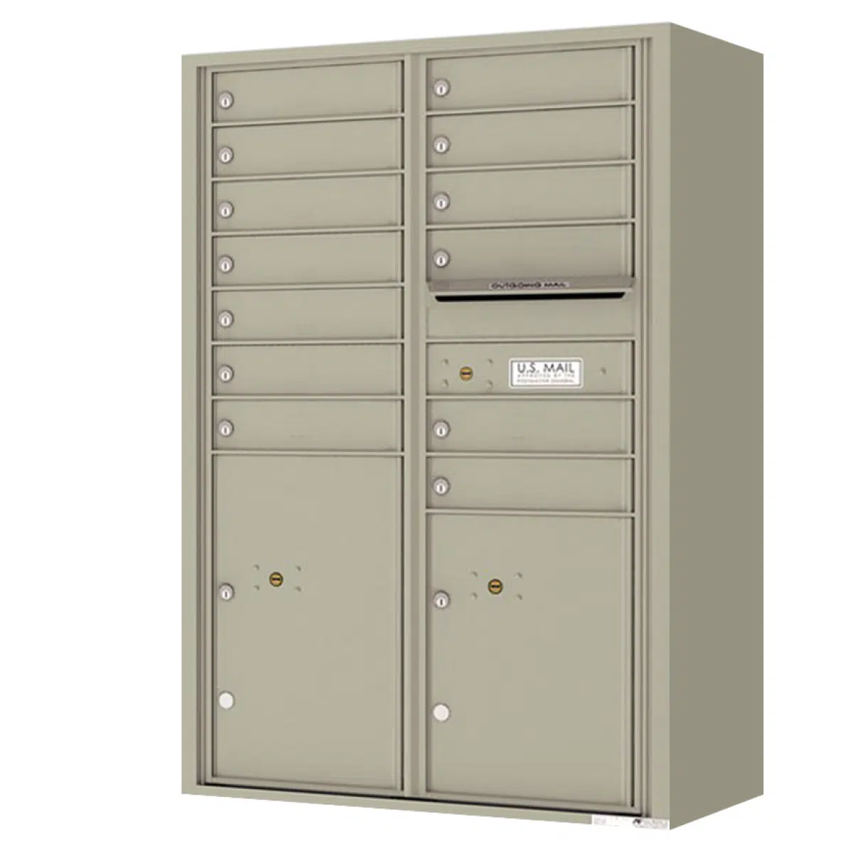 Surface Mount 4C Horizontal Mailbox – 13 Doors 2 Parcel Lockers – Front Loading – 4C13D-13-SM Product Image