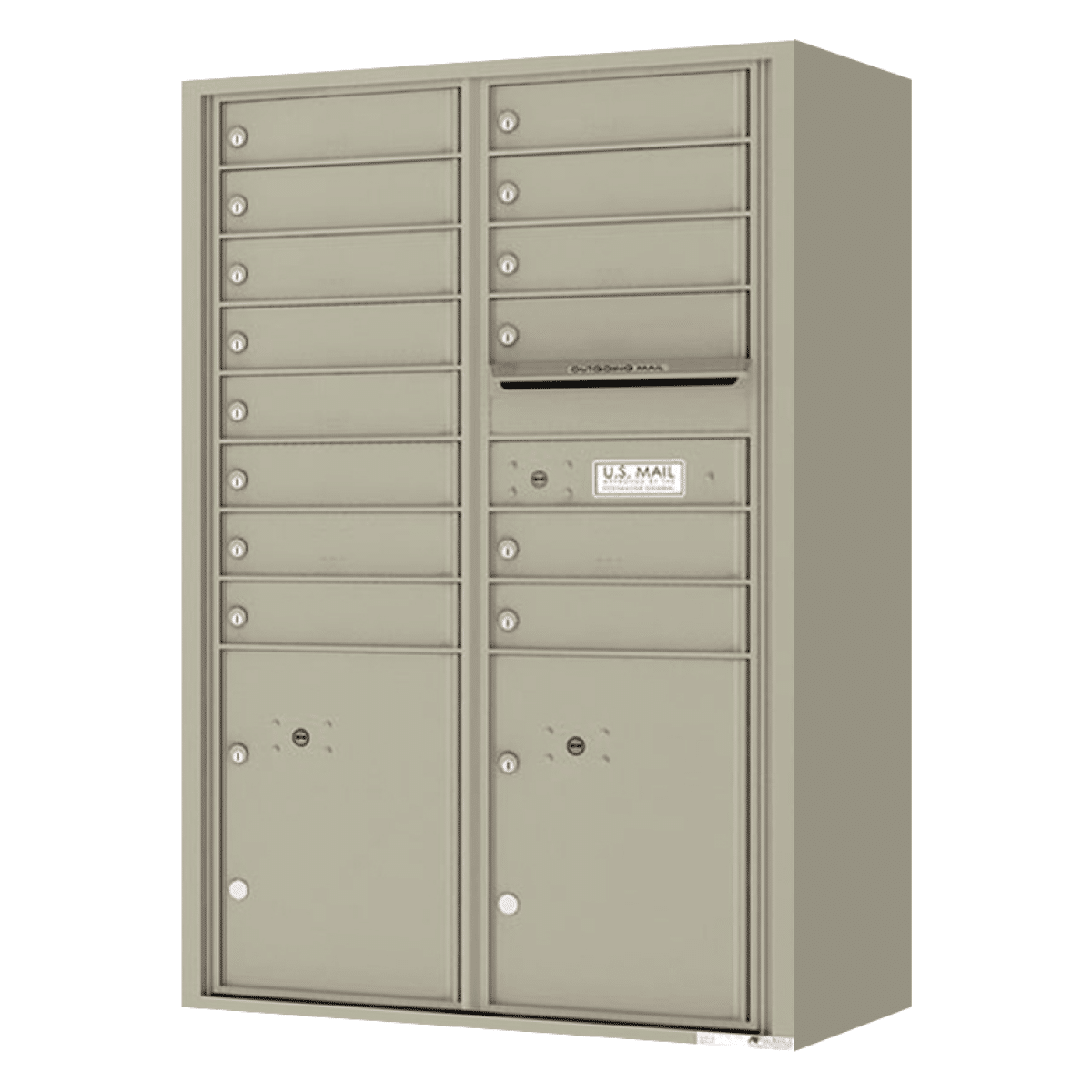 Surface Mount 4C Horizontal Mailbox – 14 Doors 2 Parcel Lockers – Front Loading – 4C13D-14-SM Product Image