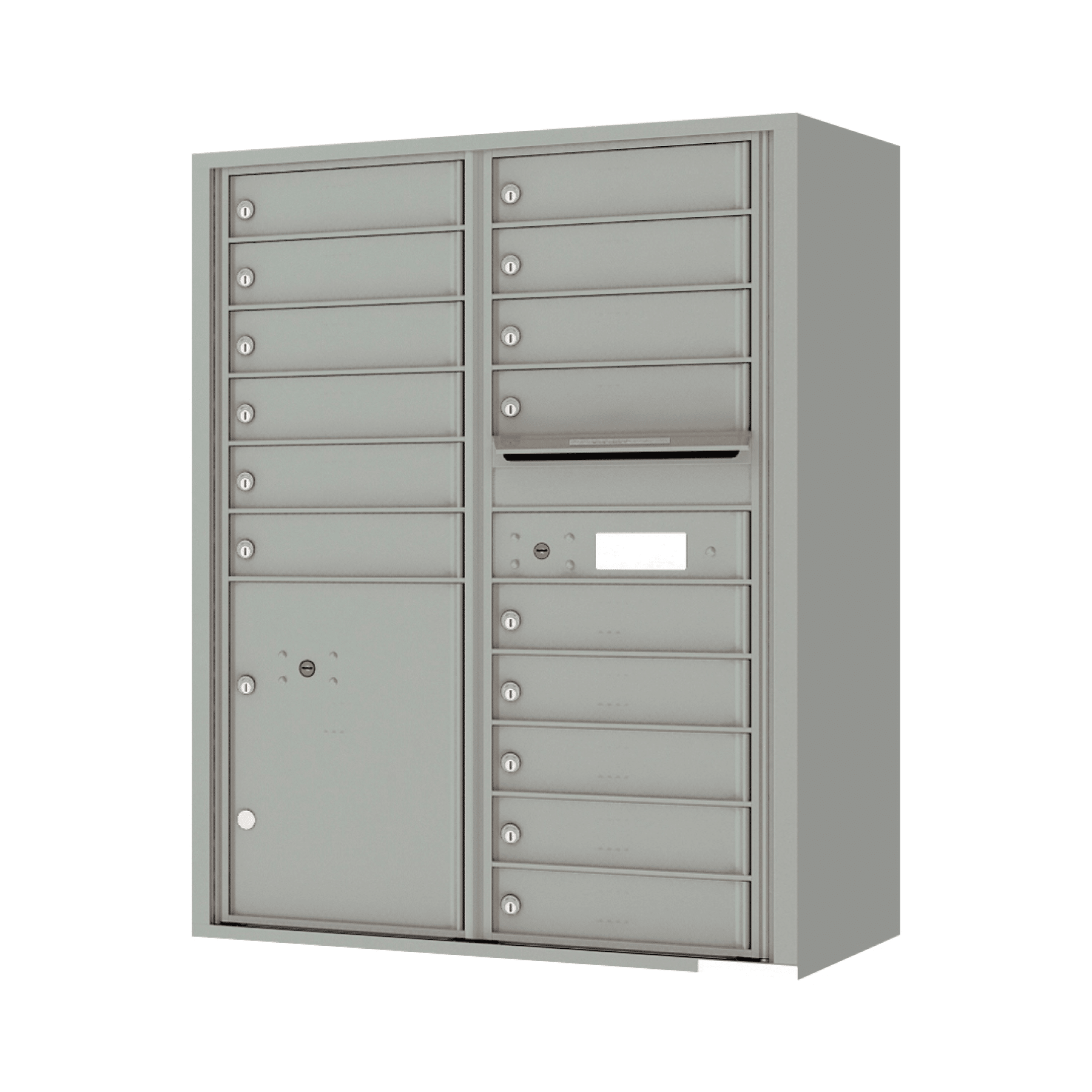Surface Mount 4C Horizontal Mailbox – 15 Doors 2 Parcel Lockers – Front Loading – 4C13D-15-SM Product Image