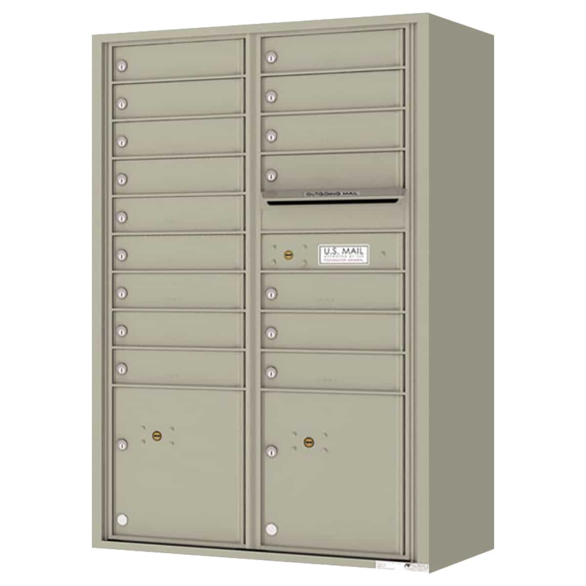 Surface Mount 4C Horizontal Mailbox – 16 Doors, 2 Parcel Lockers – 4C13D-16-SM Product Image