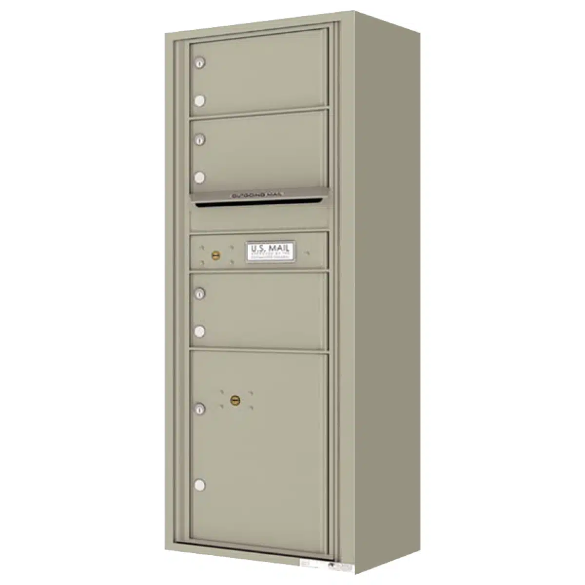 Surface Mount 4C Horizontal Mailbox – 3 Doors 1 Parcel Locker – Front Loading – 4C13S-03-SM Product Image