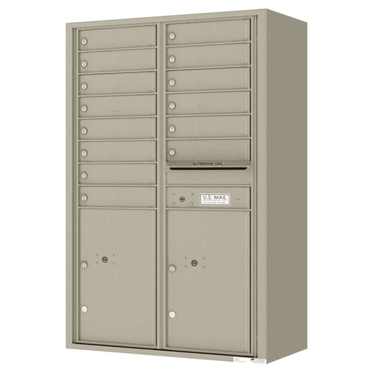 Surface Mount 4C Horizontal Mailbox – 14 Doors 2 Parcel Lockers – Front Loading – 4C14D-14-SM Product Image