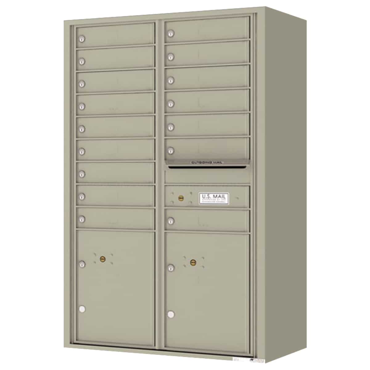 Surface Mount 4C Horizontal Mailbox – 16 Doors 2 Parcel Lockers – Front Loading – 4C14D-16-SM Product Image