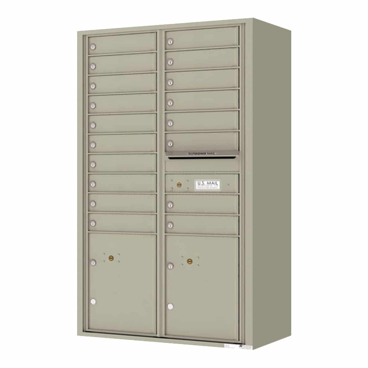 Surface Mount 4C Horizontal Mailbox – 18 Doors 2 Parcel Lockers – Front Loading – 4C15D-18-SM Product Image