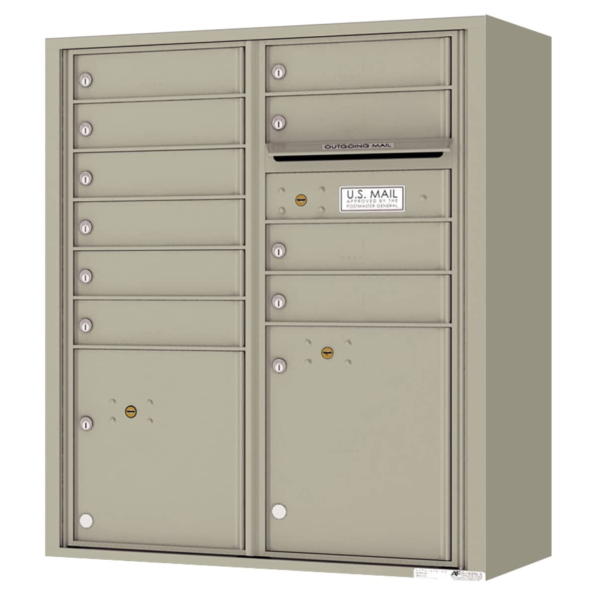 Surface Mount 4C Horizontal Mailbox – 10 Doors 2 Parcel Lockers – Front Loading – 4CADD-10-SM Product Image