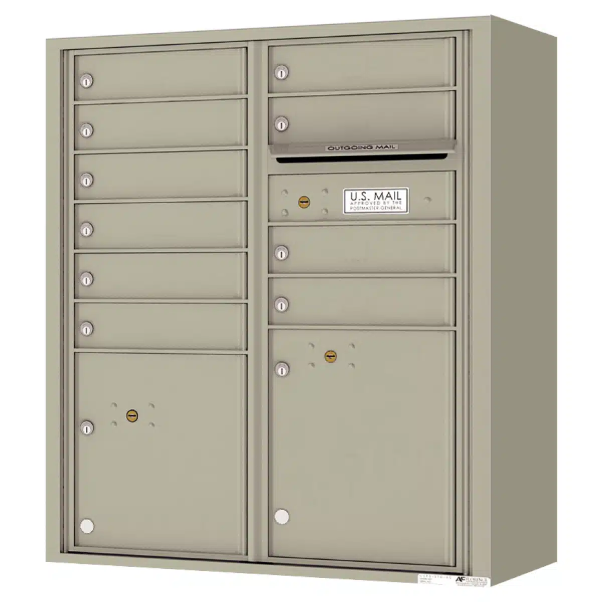 Surface Mount 4C Horizontal Mailbox – 10 Doors 2 Parcel Lockers – Front Loading – 4CADD-10-SM Product Image