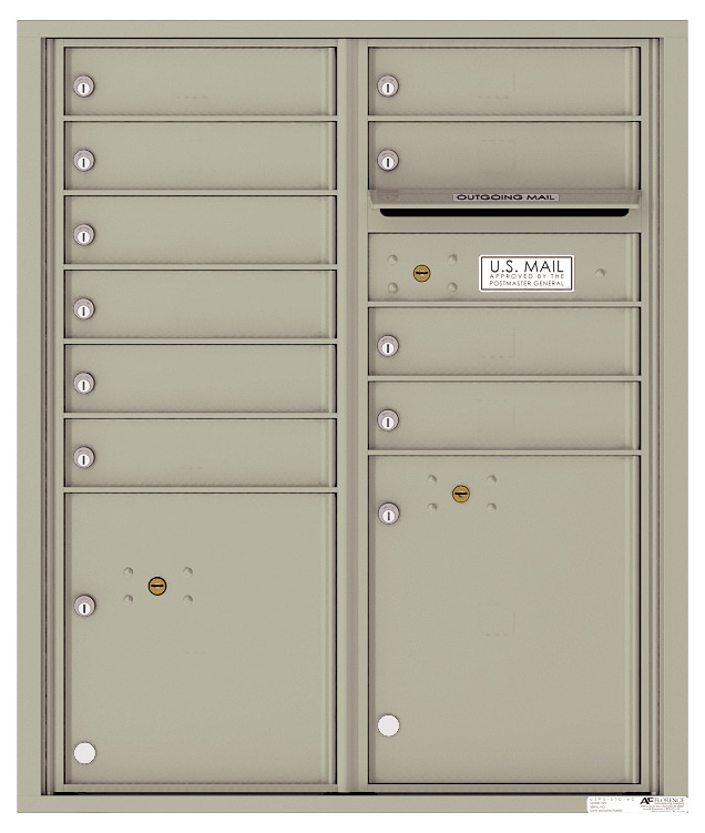 Surface Mount 4C Horizontal Mailbox – 10 Doors 2 Parcel Lockers – Front Loading – 4CADD-10-SM Product Image
