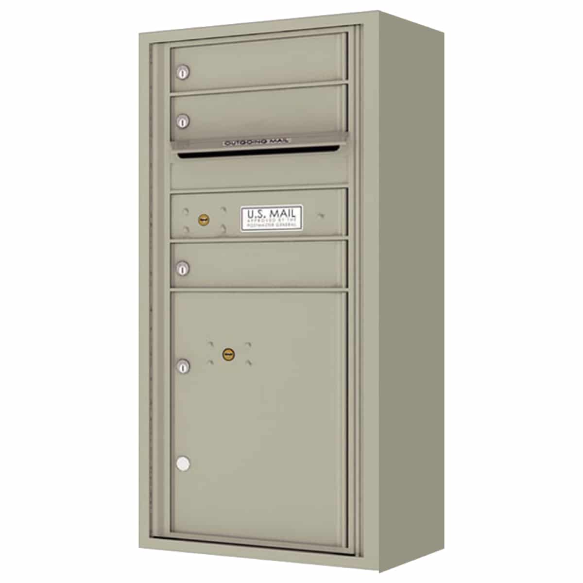 Florence Surface Mount 4C Horizontal Mailbox – 3 Tenant Doors, 1 Parcel Locker – Front Loading – ADA Compliant Max Height – Private Access Product Image