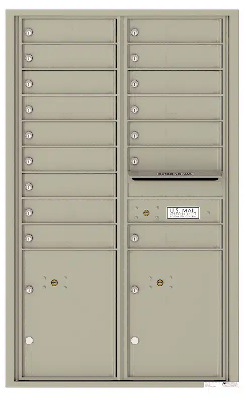Recessed 4C Horizontal Mailbox – 16 Doors 2 Parcel Lockers – Front Loading – 4C14D-16 – USPS Approved Product Image