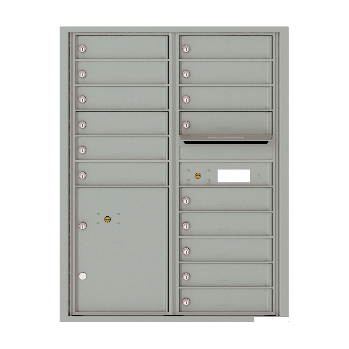 Surface Mount 4C Horizontal Mailbox – 15 Doors 2 Parcel Lockers – Front Loading – 4C13D-15-SM Product Image