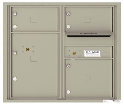 Surface Mount 4C Horizontal Mailbox – 3 Doors, 1 Parcel Locker – 4C07D-03-SM Product Image