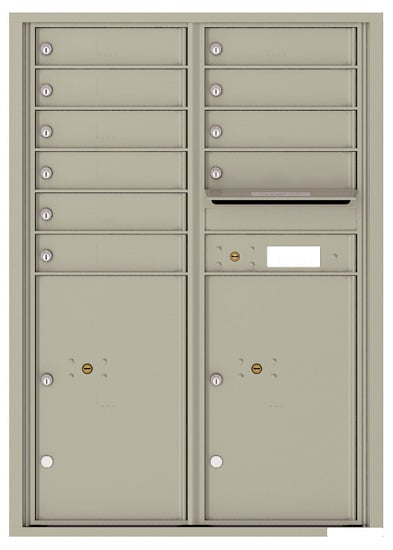 Surface Mount 4C Horizontal Mailbox – 10 Doors 2 Parcel Lockers – Front Loading – 4C12D-10-4CSM12D – USPS Approved Product Image