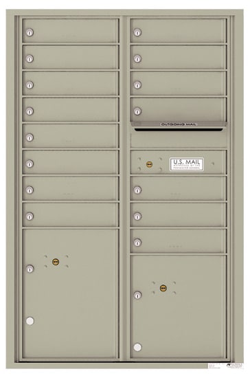 Recessed 4C Horizontal Mailbox – 15 Doors 2 Parcel Lockers – Front Loading – 4C13D-15 – USPS Approved Product Image