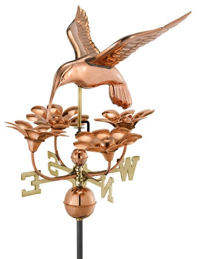 Good Directions Copper Hummingbird Flowers Weathervane