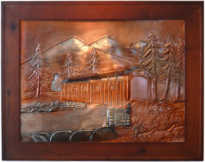 Hentzi Framed Copper Bridge Fireplace Art
