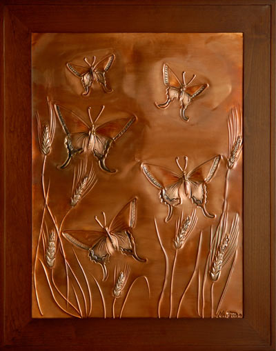 Hentzi Framed Copper Butterflies Fireplace Art