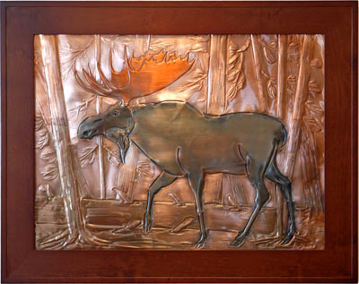 Hentzi Framed Copper Moose Fireplace Art