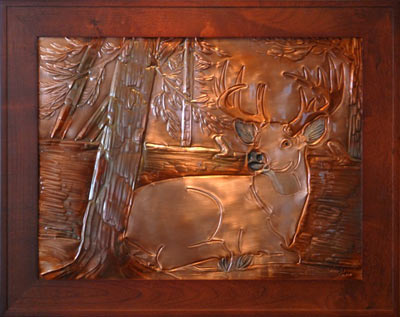 Hentzi Framed Copper Resting Stag Art