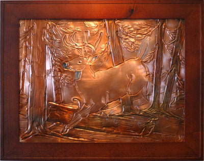 Hentzi Framed Copper Running Stag Art
