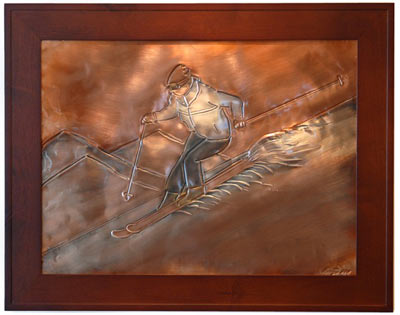 Hentzi Framed Copper Skier Fireplace Art