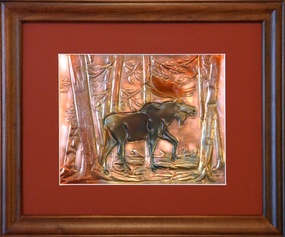 Hentzi Framed Copper Moose Art