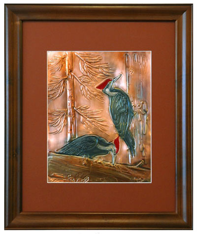 Hentzi Framed Copper Woodpecker Art