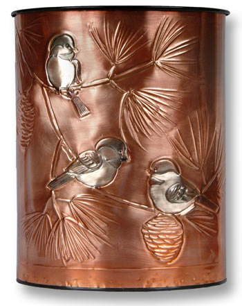 Hentzi Classic Chickadees Copper Waste Basket