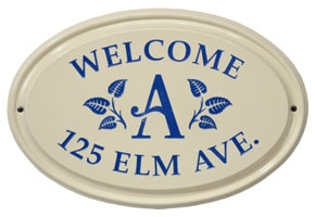 Whitehall Leaf Monogram Oval Plaque Blue