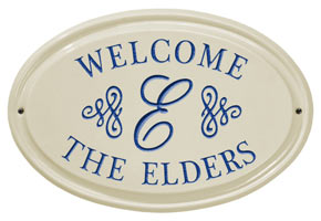 Whitehall Script Monogram Oval Plaque Blue