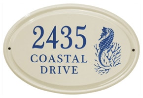 Whitehall Seahorse Oval Plaque Dark Blue