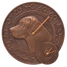Whitehall Labrador Clock Thermometer Antique Copper