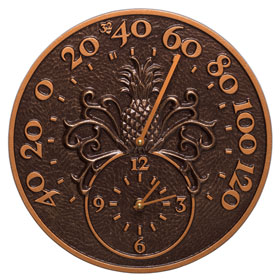 Whitehall Pineapple Clock Thermometer Antique Copper