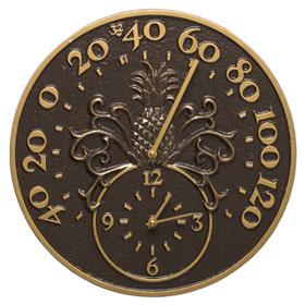 Whitehall Pineapple Clock Thermometer French Bronze
