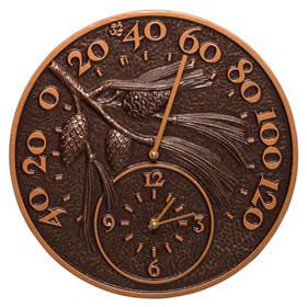 Whitehall Pinecone Clock Thermometer Antique Copper