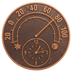 Whitehall Solstice Clock Thermometer Antique Copper