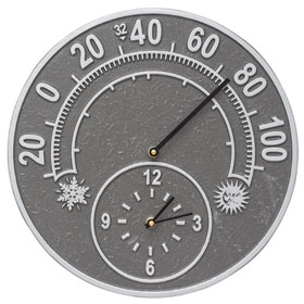 Whitehall Solstice Clock Thermometer Pewter Silver