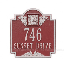 Whitehall Monogram Address Plaque Red Silver