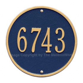 Whitehall Round Address Plaque Blue Gold