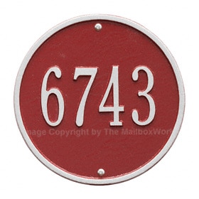 Whitehall Round Address Plaque Red Silver