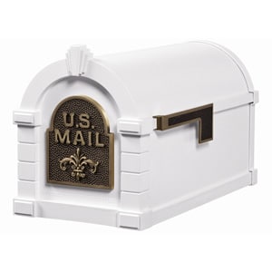 Fleur Keystone Mailbox White Antique Bronze