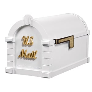 Signature Keystone Mailbox White Polished Brass