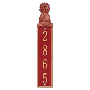 Pineapple Welcome Vertical Plaque Red Gold