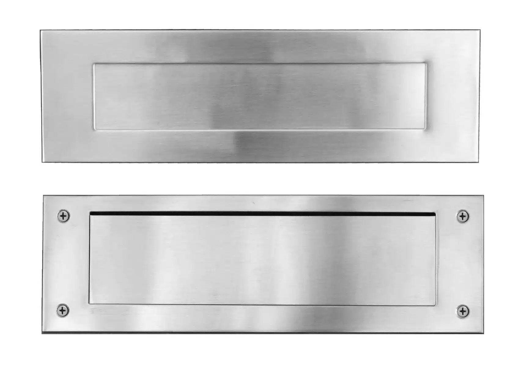 front and rear pieces of stainless steel mail slot