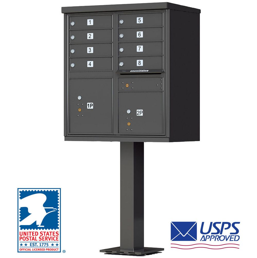 8 Tenant Door CBU Mailbox - USPS Approved (Includes Pedestal)
